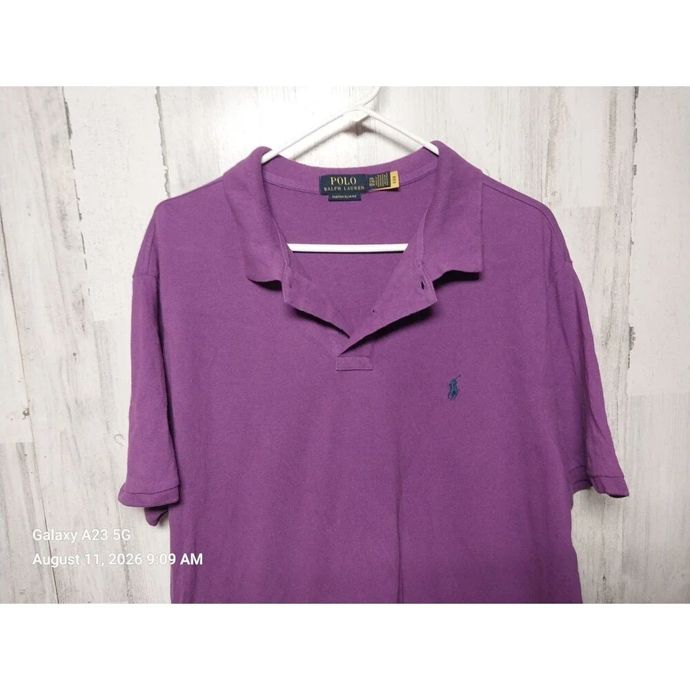 Ralph Lauren Custom Slim Fit Polo Shirt Purple XXL Pony Rugby Preppy Mens